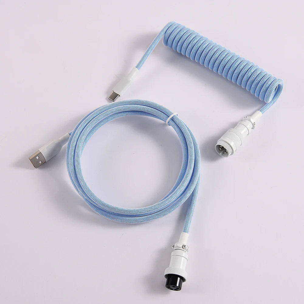 LANO Custom Coiled Mechanical Keyboard Cable – GX16 Aviator, USB-C Paracord