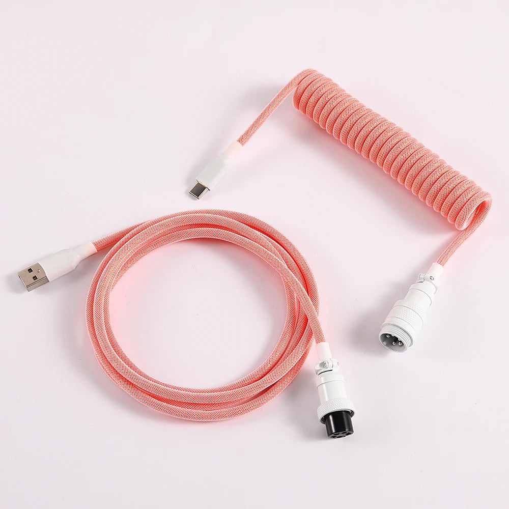 LANO Custom Coiled Mechanical Keyboard Cable – GX16 Aviator, USB-C Paracord