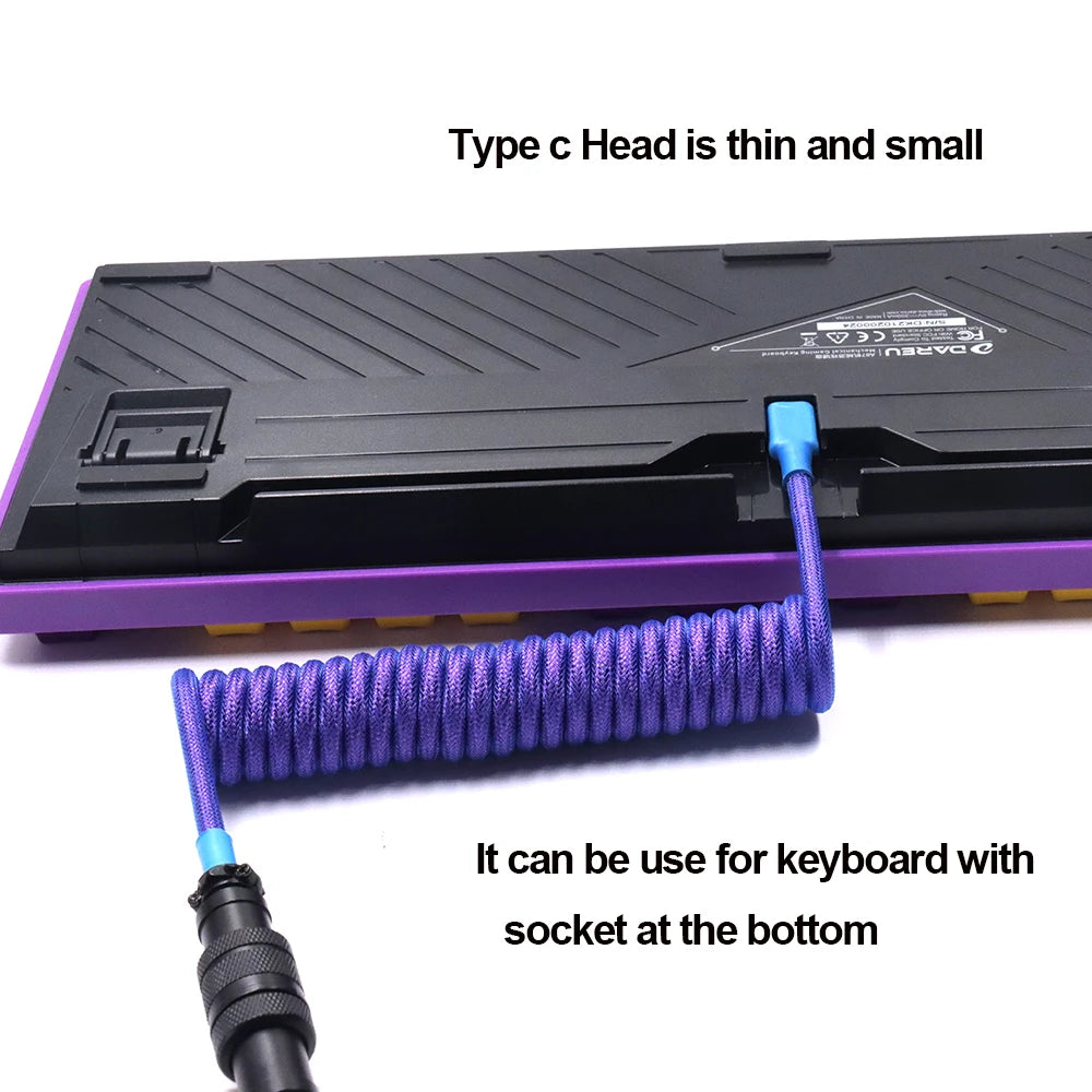 LANO Custom Coiled Mechanical Keyboard Cable – GX16 Aviator, USB-C Paracord