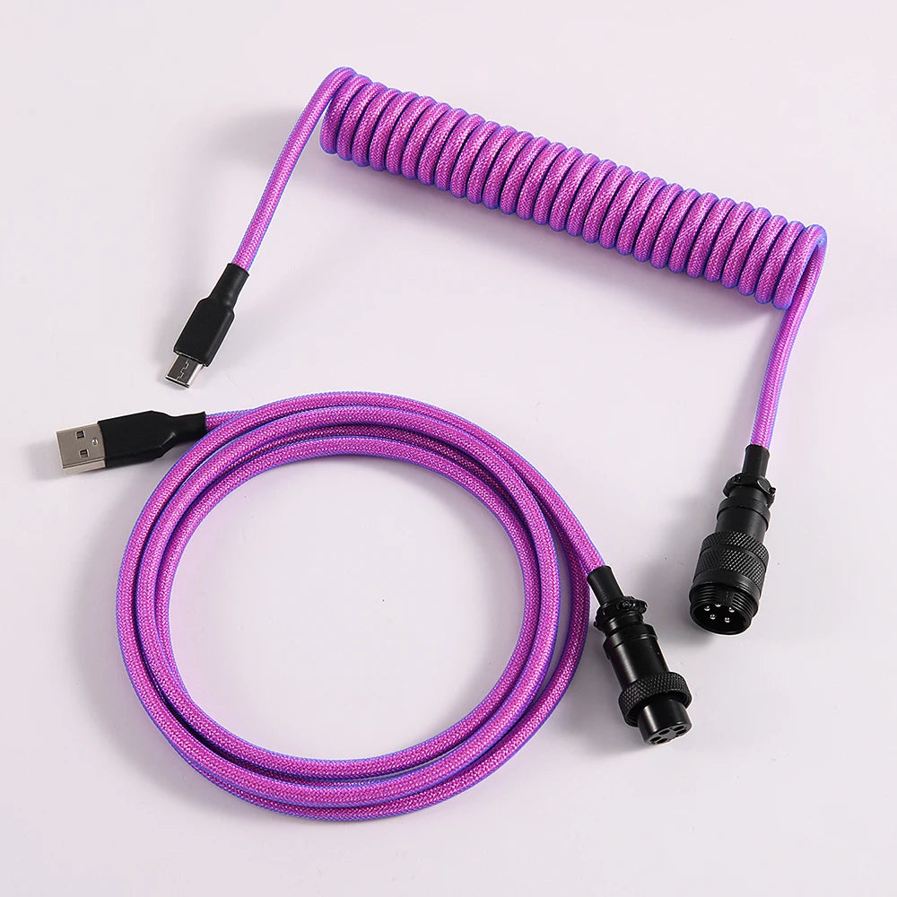 LANO Custom Coiled Mechanical Keyboard Cable – GX16 Aviator, USB-C Paracord