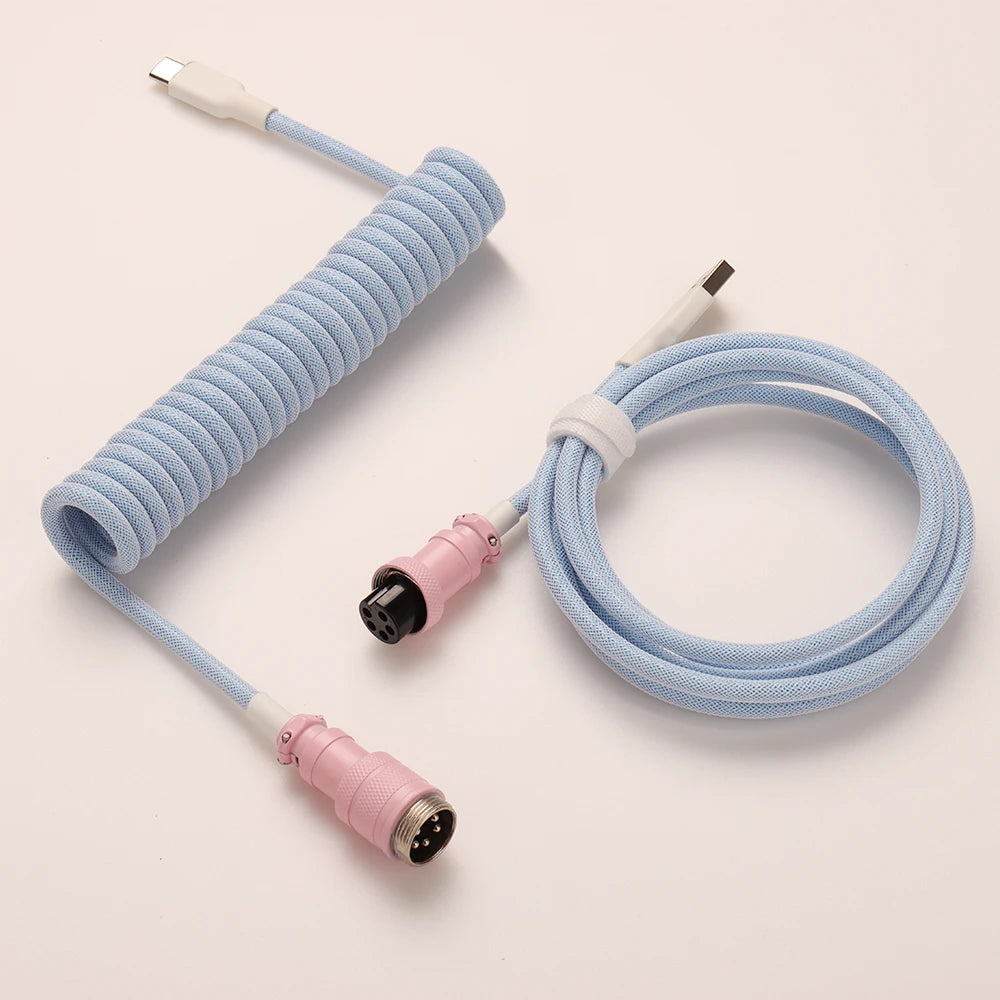 LANO Custom Coiled Mechanical Keyboard Cable – GX16 Aviator, USB-C Paracord