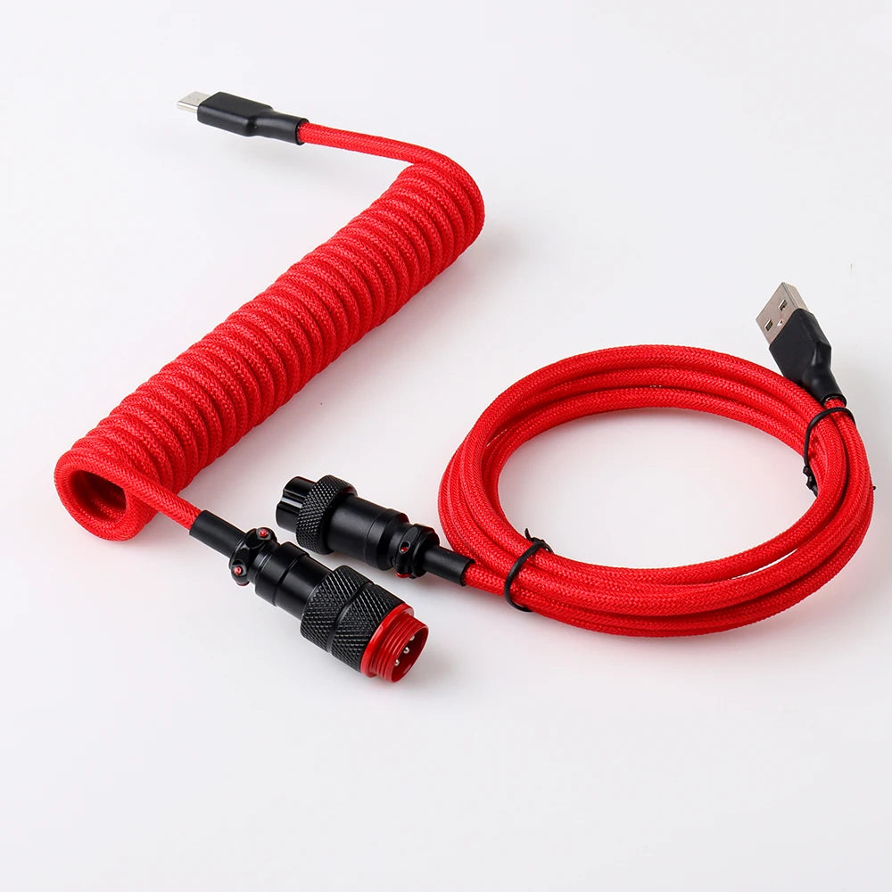 LANO Custom Coiled Mechanical Keyboard Cable – GX16 Aviator, USB-C Paracord