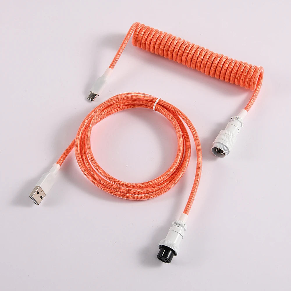 LANO Custom Coiled Mechanical Keyboard Cable – GX16 Aviator, USB-C Paracord