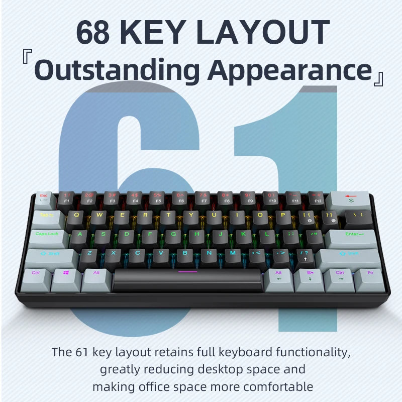K61 Wired Mechanical Gaming Keyboard – Portable, Phantom RGB