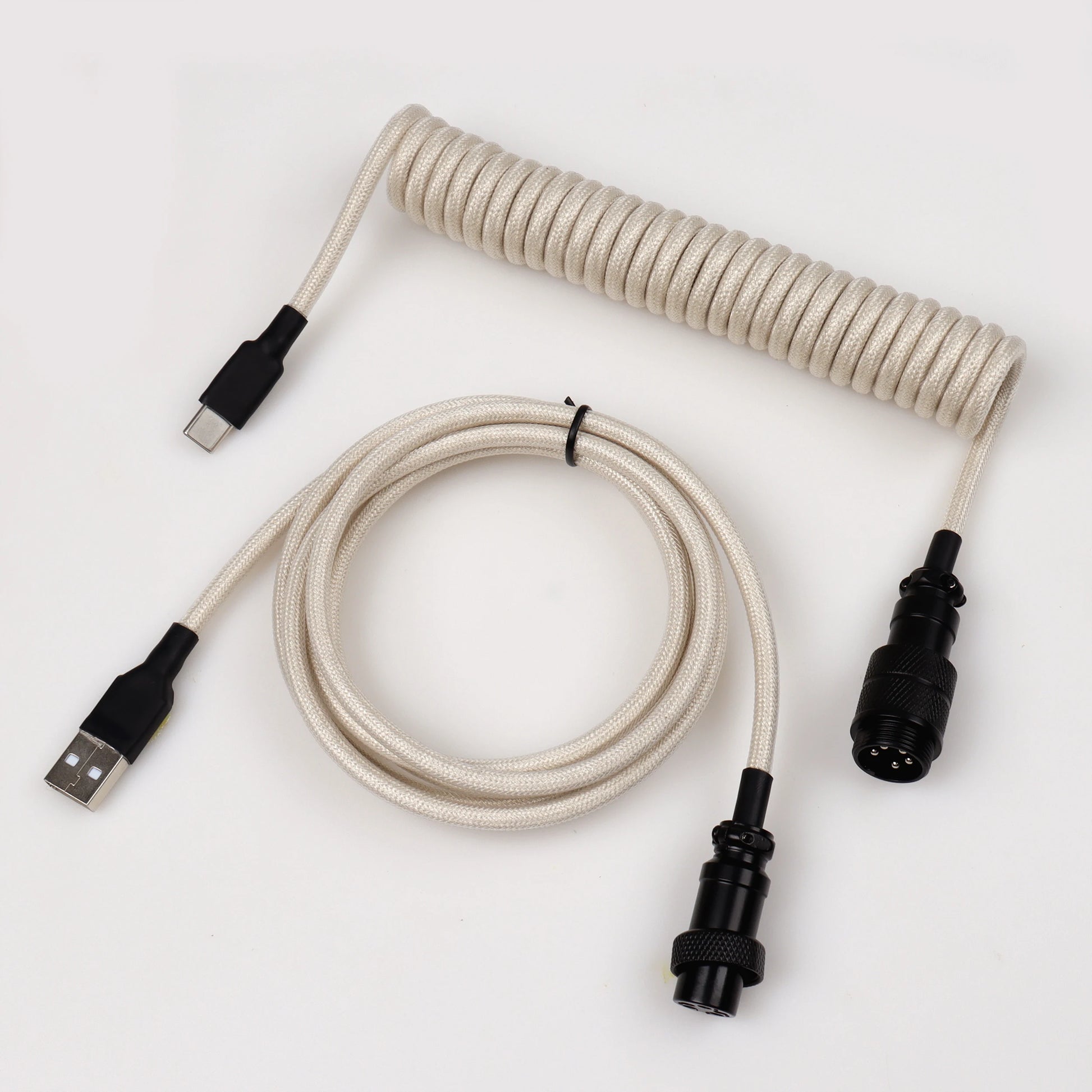 LANO Custom Coiled Mechanical Keyboard Cable – GX16 Aviator, USB-C Paracord