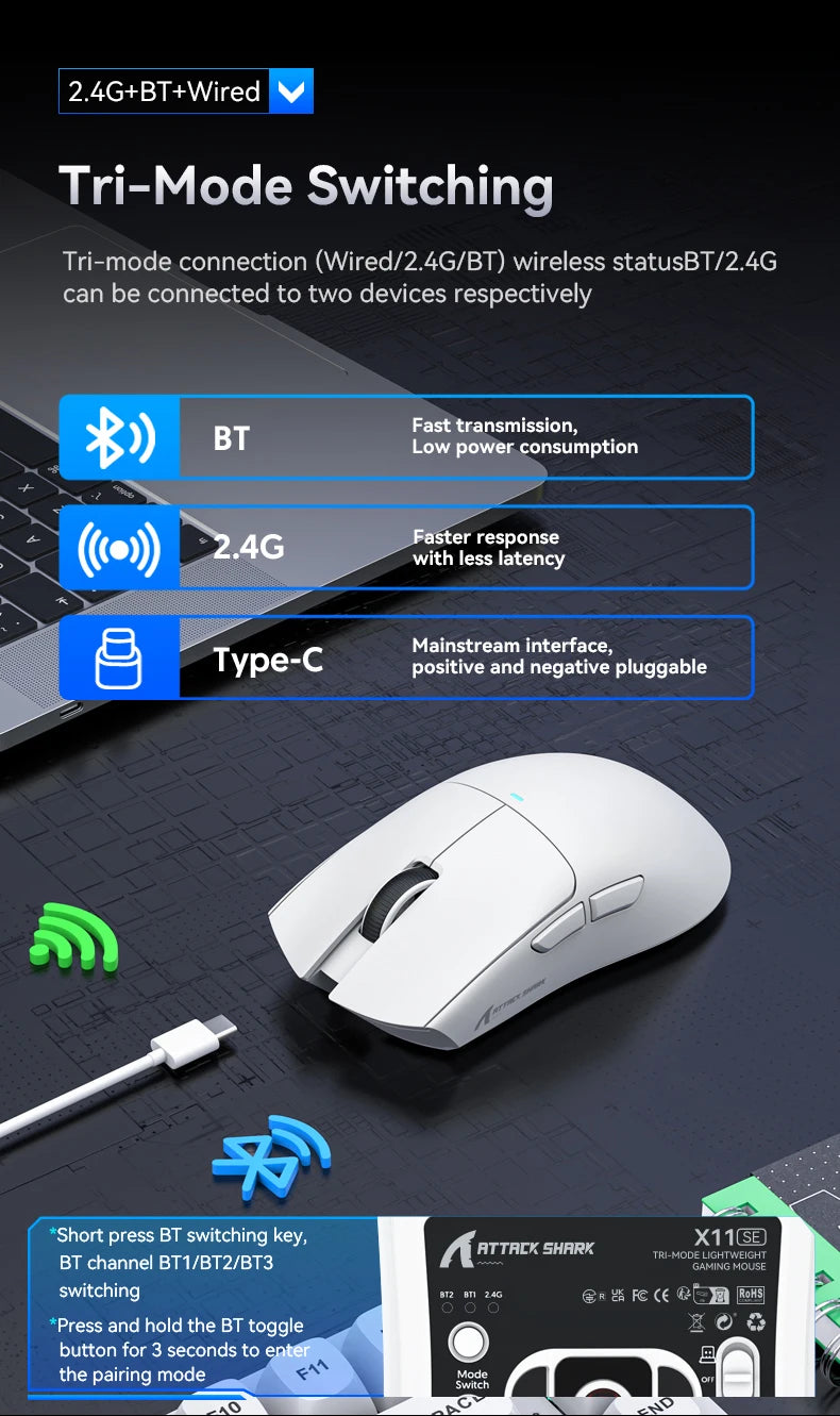 Attack Shark X11 SE Lightweight Wireless Gaming Mouse – 22K DPI