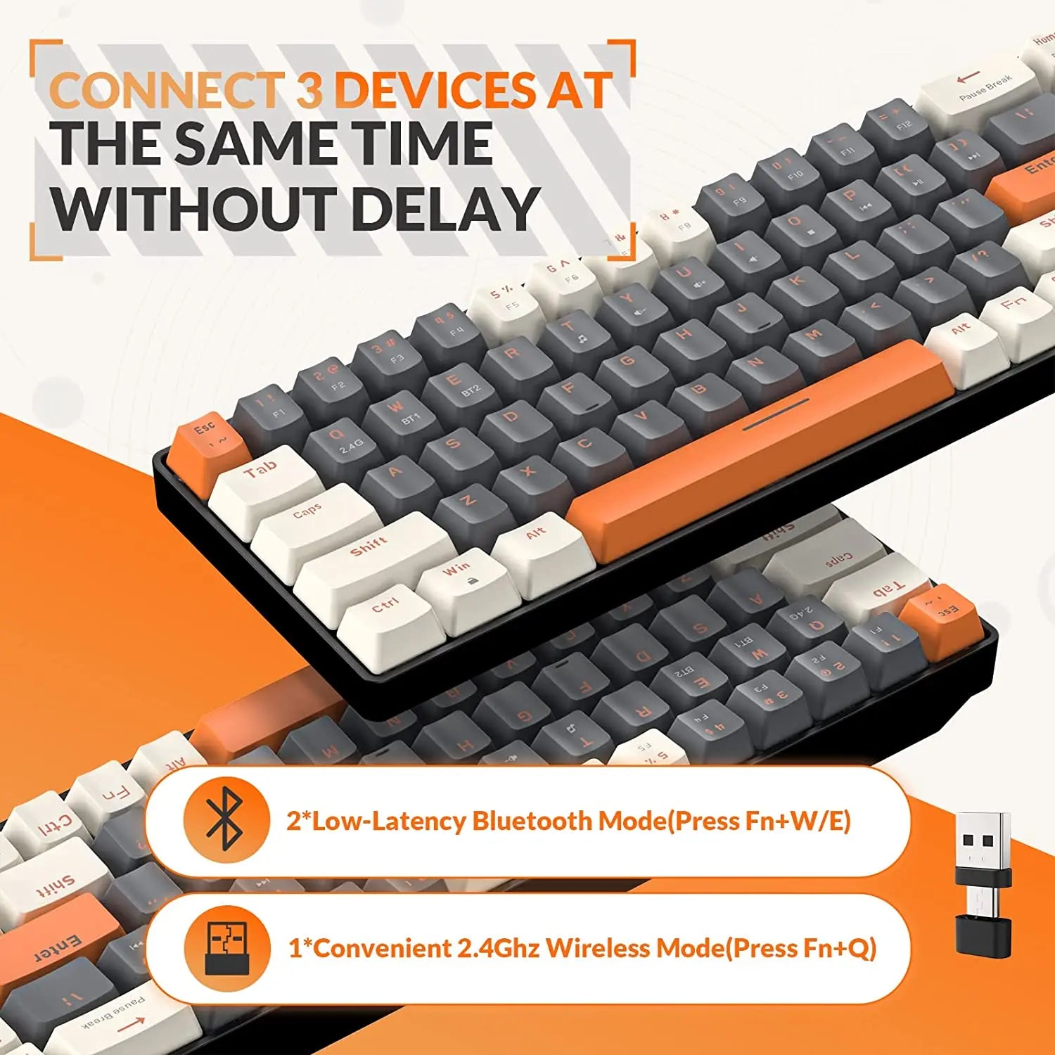 RK68 60% Wireless Mechanical Keyboard – Bluetooth 5.0 / 2.4GHz, Hot-Swappable
