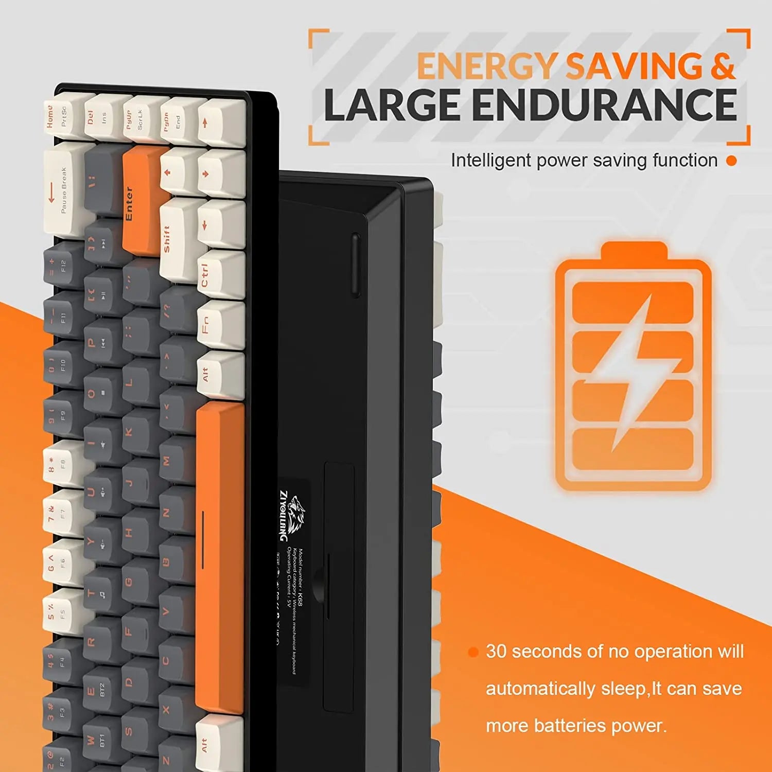 RK68 60% Wireless Mechanical Keyboard – Bluetooth 5.0 / 2.4GHz, Hot-Swappable