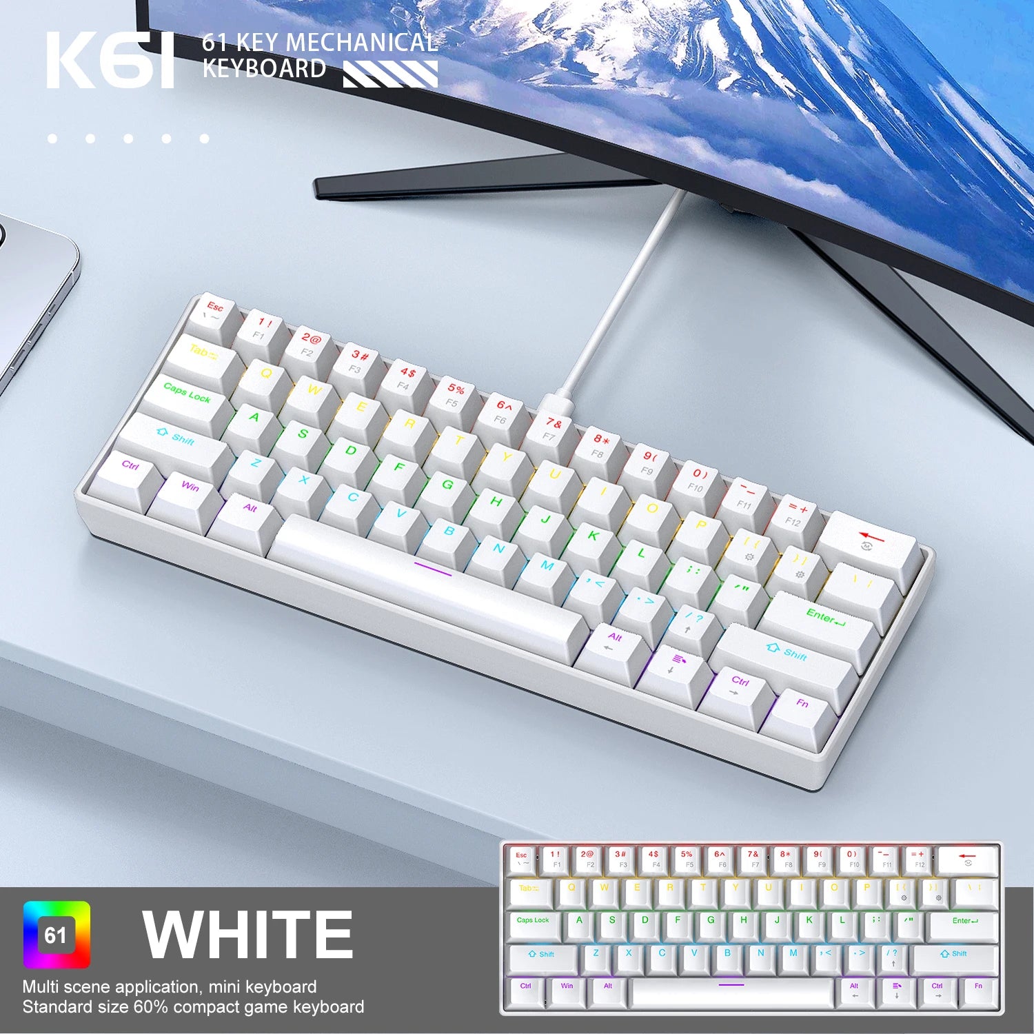 K61 Wired Mechanical Gaming Keyboard – Portable, Phantom RGB