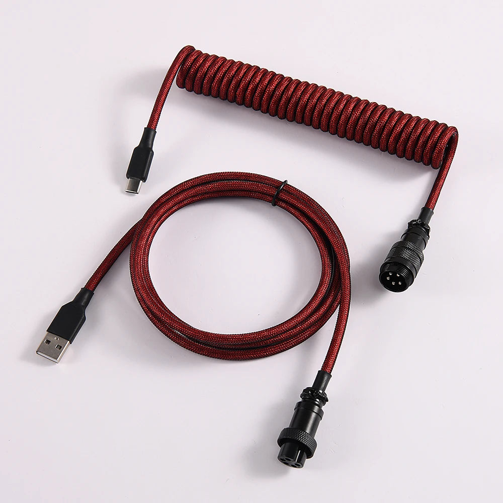LANO Custom Coiled Mechanical Keyboard Cable – GX16 Aviator, USB-C Paracord