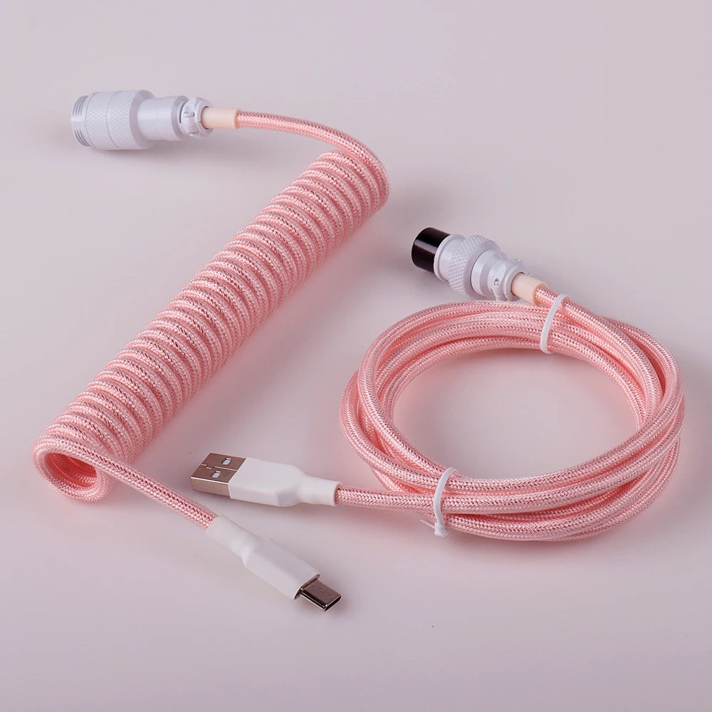 LANO Custom Coiled Mechanical Keyboard Cable – GX16 Aviator, USB-C Paracord