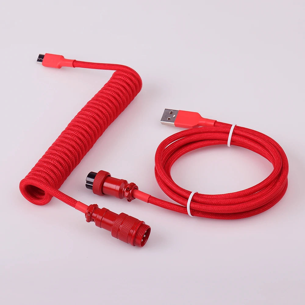 LANO Custom Coiled Mechanical Keyboard Cable – GX16 Aviator, USB-C Paracord