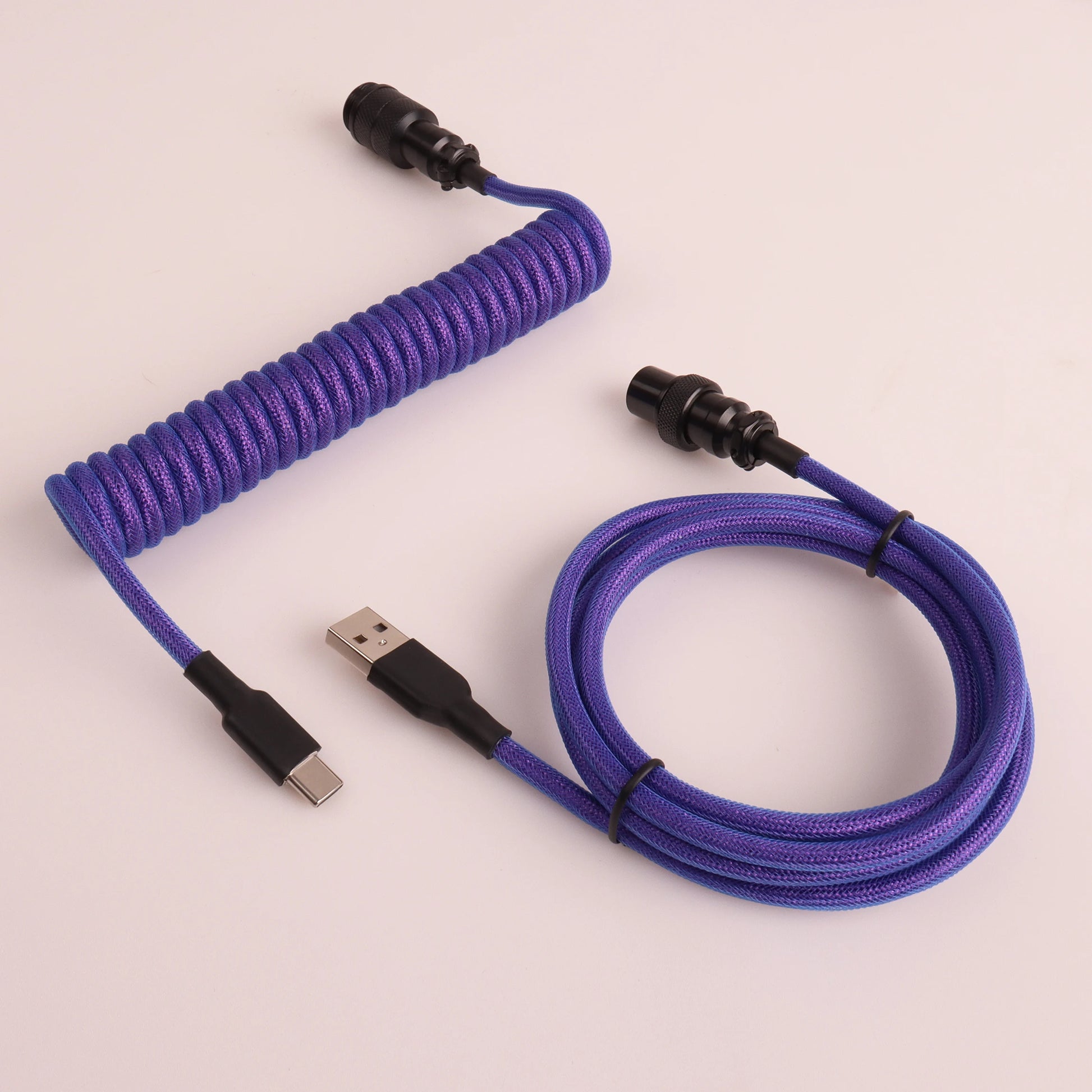 LANO Custom Coiled Mechanical Keyboard Cable – GX16 Aviator, USB-C Paracord