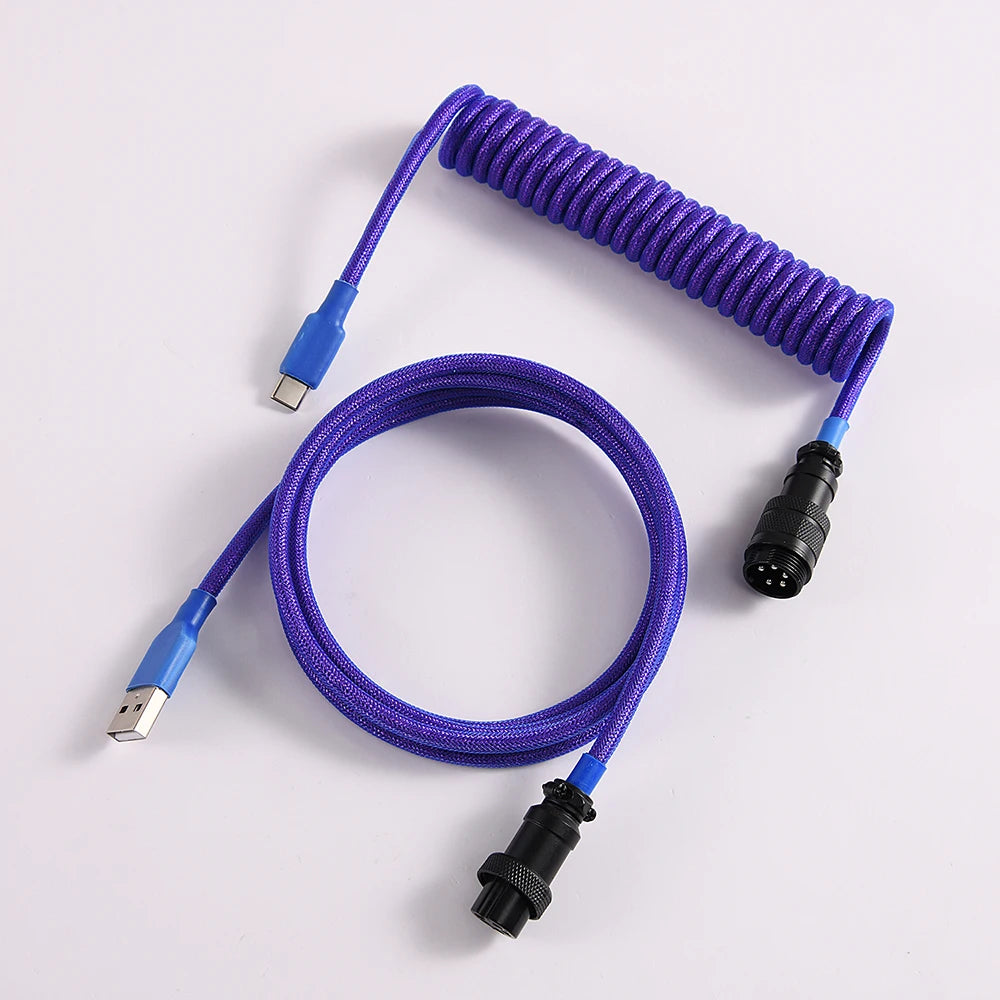 LANO Custom Coiled Mechanical Keyboard Cable – GX16 Aviator, USB-C Paracord