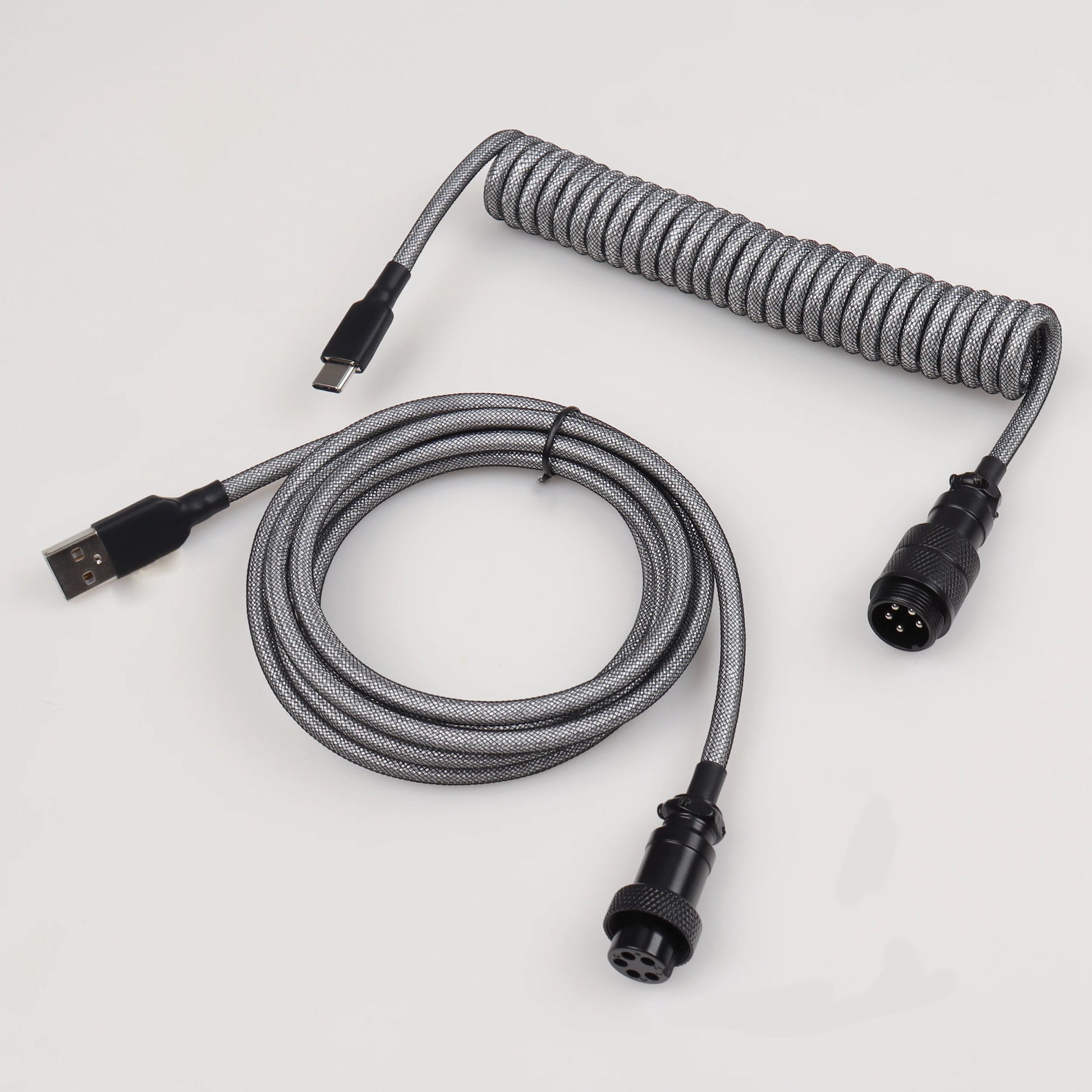 LANO Custom Coiled Mechanical Keyboard Cable – GX16 Aviator, USB-C Paracord