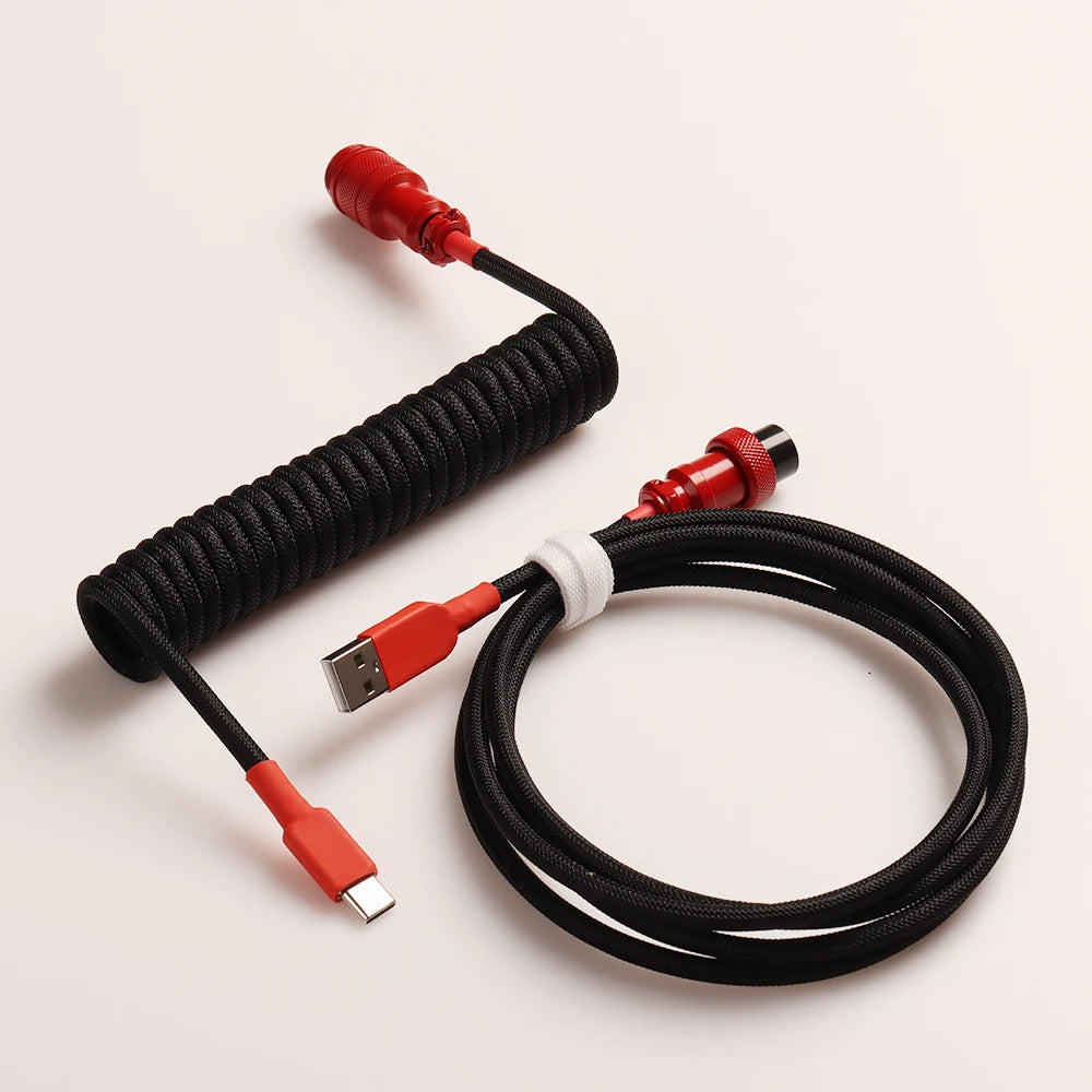 LANO Custom Coiled Mechanical Keyboard Cable – GX16 Aviator, USB-C Paracord