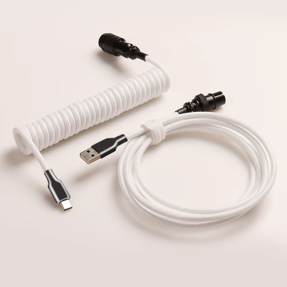 LANO Custom Coiled Mechanical Keyboard Cable – GX16 Aviator, USB-C Paracord