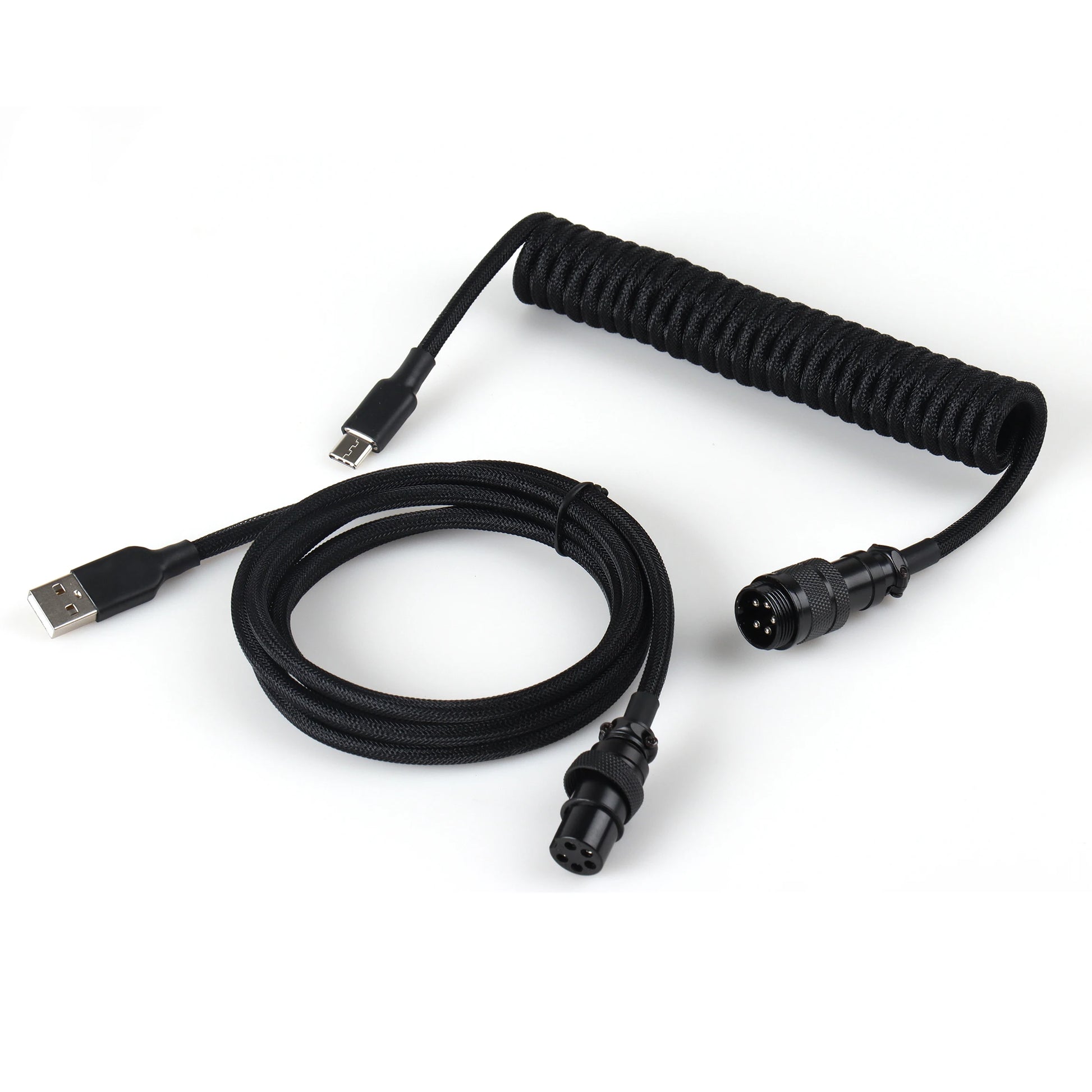 LANO Custom Coiled Mechanical Keyboard Cable – GX16 Aviator, USB-C Paracord
