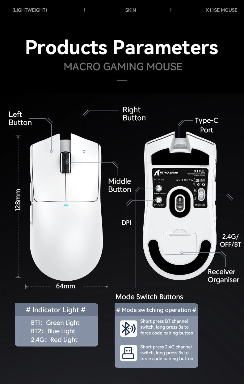 Attack Shark X11 SE Lightweight Wireless Gaming Mouse – 22K DPI