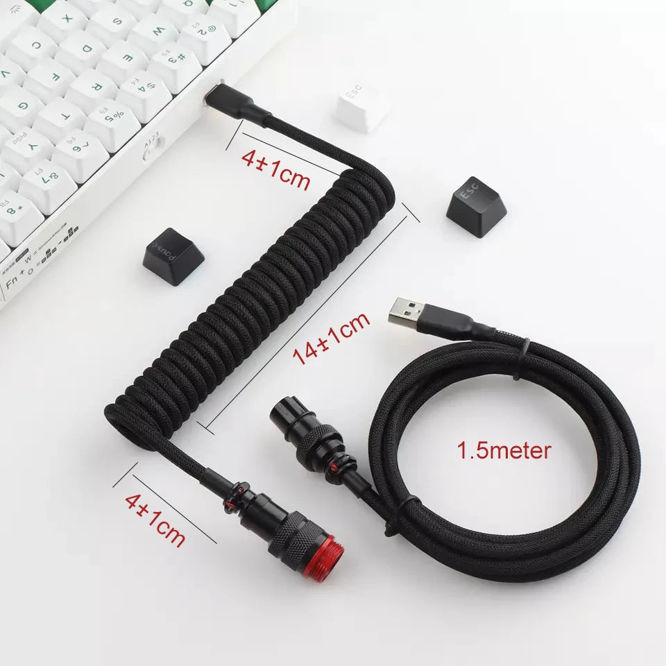 LANO Custom Coiled Mechanical Keyboard Cable – GX16 Aviator, USB-C Paracord